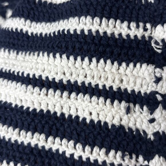 Zara Knit Tank Top M Black White Striped Crochet Sleeveless Tassel Hem Boho - Picture 4 of 9